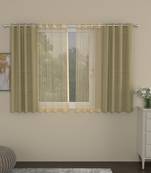 ROSARA HOME Solid Striped Pack of 4 Regular and Sheer Window Curtains -5 Feet,Beige::Gold