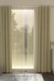 ROSARA HOME Solid Striped Pack of 4 Regular and Sheer Long Door Curtains -9 Feet,Beige::Gold