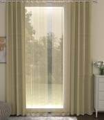 ROSARA HOME Solid Striped Pack of 4 Regular and Sheer Long Door Curtains -9 Feet,Beige::Gold