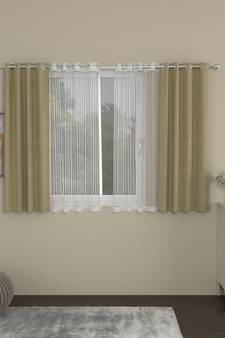 ROSARA HOME Solid Striped Pack of 4 Regular and Sheer Window Curtains -5 Feet,Beige::White