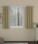 ROSARA HOME Solid Striped Pack of 4 Regular and Sheer Window Curtains -5 Feet,Beige::White