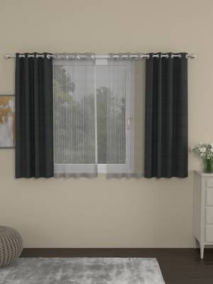 ROSARA HOME Solid Striped Pack of 4 Regular and Sheer Window Curtains -5 Feet,Dark Grey::Grey 1