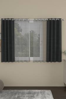 ROSARA HOME Solid Striped Pack of 4 Regular and Sheer Window Curtains -5 Feet,Dark Grey::Grey
