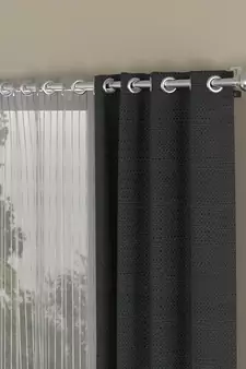 ROSARA HOME Solid Striped Pack of 4 Regular and Sheer Window Curtains -5 Feet,Dark Grey::Grey