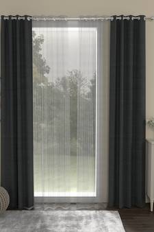 ROSARA HOME Solid Striped Pack of 4 Regular and Sheer Door Curtains -7 Feet,Dark Grey::Grey