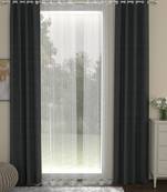 ROSARA HOME Solid Striped Pack of 4 Regular and Sheer Long Door Curtains -9 Feet,Dark Grey::White