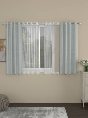 ROSARA HOME Solid Striped Pack of 4 Regular and Sheer Window Curtains -5 Feet,Light Grey::White 1