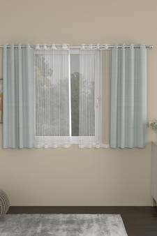 ROSARA HOME Solid Striped Pack of 4 Regular and Sheer Window Curtains -5 Feet,Light Grey::White
