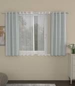 ROSARA HOME Solid Striped Pack of 4 Regular and Sheer Window Curtains -5 Feet,Light Grey::White
