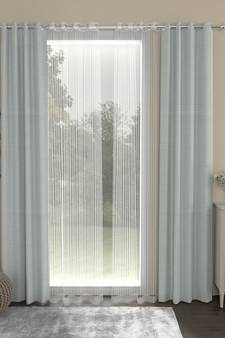 ROSARA HOME Solid Striped Pack of 4 Regular and Sheer Door Curtains -7 Feet,Light Grey::White