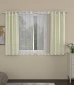 ROSARA HOME Solid Striped Pack of 4 Regular and Sheer Window Curtains -5 Feet,Cream::White