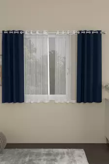 ROSARA HOME Solid Striped Pack of 4 Regular and Sheer Window Curtains -5 Feet,Navy Blue::White