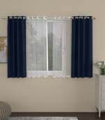 ROSARA HOME Solid Striped Pack of 4 Regular and Sheer Window Curtains -5 Feet,Navy Blue::White