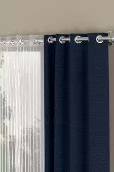 ROSARA HOME Solid Striped Pack of 4 Regular and Sheer Window Curtains -5 Feet,Navy Blue::White