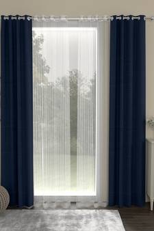 ROSARA HOME Solid Striped Pack of 4 Regular and Sheer Long Door Curtains -9 Feet,Navy Blue::White