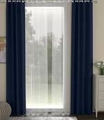 ROSARA HOME Solid Striped Pack of 4 Regular and Sheer Long Door Curtains -9 Feet,Navy Blue::White