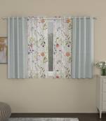 ROSARA HOME Solid Floral Pack of 4 Regular and Sheer Window Curtains -5 Feet,Light Grey::Multicolor