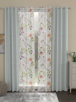 ROSARA HOME Solid Floral Pack of 4 Regular and Sheer Long Door Curtains -9 Feet,Light Grey::Multicolor 1