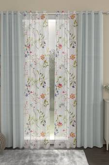 ROSARA HOME Solid Floral Pack of 4 Regular and Sheer Long Door Curtains -9 Feet,Light Grey::Multicolor