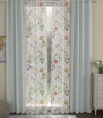 ROSARA HOME Solid Floral Pack of 4 Regular and Sheer Long Door Curtains -9 Feet,Light Grey::Multicolor