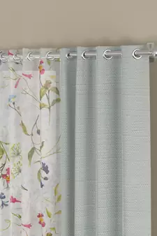 ROSARA HOME Solid Floral Pack of 4 Regular and Sheer Long Door Curtains -9 Feet,Light Grey::Multicolor