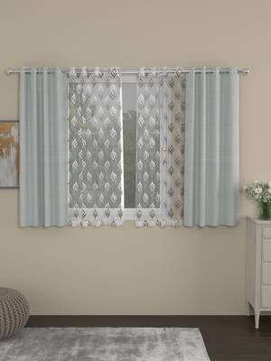 ROSARA HOME Solid Embroidered Pack of 4 Regular and Sheer Window Curtains -5 Feet,Light Grey::Grey 1