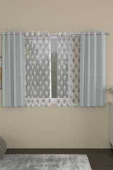 ROSARA HOME Solid Embroidered Pack of 4 Regular and Sheer Window Curtains -5 Feet,Light Grey::Grey