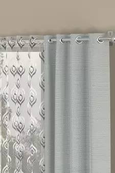 ROSARA HOME Solid Embroidered Pack of 4 Regular and Sheer Window Curtains -5 Feet,Light Grey::Grey