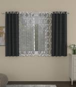 ROSARA HOME Solid Embroidered Pack of 4 Regular and Sheer Window Curtains -5 Feet,Dark Grey::Silver