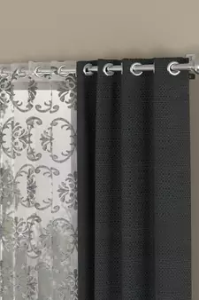 ROSARA HOME Solid Embroidered Pack of 4 Regular and Sheer Window Curtains -5 Feet,Dark Grey::Silver