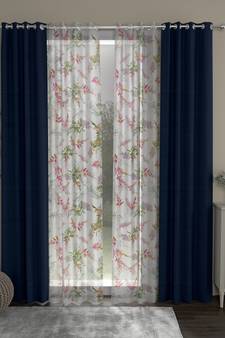 ROSARA HOME Solid Floral Pack of 4 Regular and Sheer Door Curtains -7 Feet,Navy Blue::Multicolor