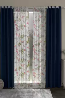 ROSARA HOME Solid Floral Pack of 4 Regular and Sheer Door Curtains -7 Feet,Navy Blue::Multicolor