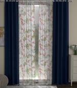 ROSARA HOME Solid Floral Pack of 4 Regular and Sheer Door Curtains -7 Feet,Navy Blue::Multicolor