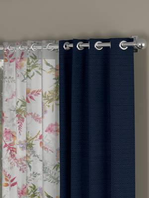 ROSARA HOME Solid Floral Pack of 4 Regular and Sheer Door Curtains -7 Feet,Navy Blue::Multicolor 2