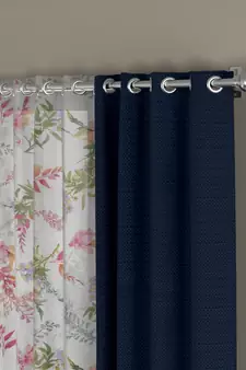 ROSARA HOME Solid Floral Pack of 4 Regular and Sheer Door Curtains -7 Feet,Navy Blue::Multicolor