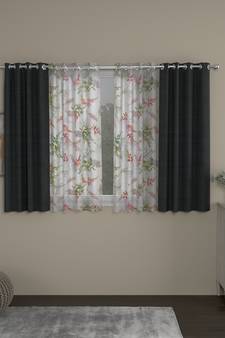 ROSARA HOME Solid Floral Pack of 4 Regular and Sheer Window Curtains -5 Feet,Dark Grey::Multicolor