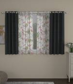 ROSARA HOME Solid Floral Pack of 4 Regular and Sheer Window Curtains -5 Feet,Dark Grey::Multicolor