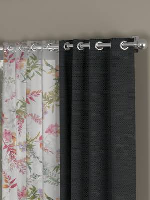 ROSARA HOME Solid Floral Pack of 4 Regular and Sheer Door Curtains -7 Feet,Dark Grey::Multicolor 2