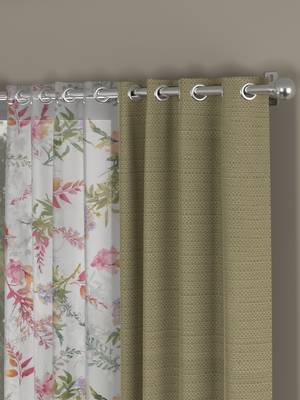 ROSARA HOME Solid Floral Pack of 4 Regular and Sheer Door Curtains -7 Feet,Beige::Multicolor 2