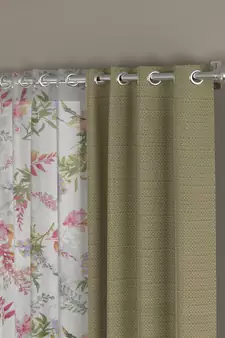 ROSARA HOME Solid Floral Pack of 4 Regular and Sheer Door Curtains -7 Feet,Beige::Multicolor