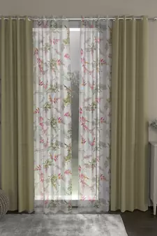 ROSARA HOME Solid Floral Pack of 4 Regular and Sheer Long Door Curtains -9 Feet,Beige::Multicolor