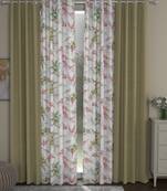 ROSARA HOME Solid Floral Pack of 4 Regular Long Door Curtains -9 Feet,Beige::Multicolor
