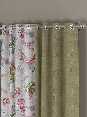 ROSARA HOME Solid Floral Pack of 4 Regular Long Door Curtains -9 Feet,Beige::Multicolor 2