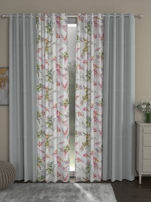 ROSARA HOME Solid Floral Pack of 4 Regular Long Door Curtains -9 Feet,Light Grey::Multicolor 1