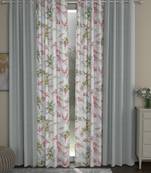 ROSARA HOME Solid Floral Pack of 4 Regular Long Door Curtains -9 Feet,Light Grey::Multicolor