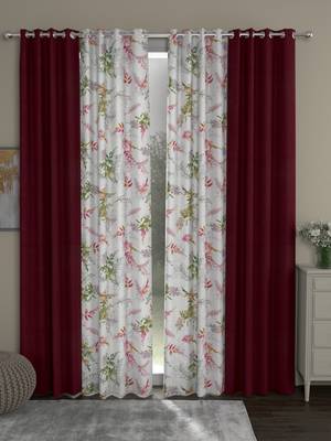 ROSARA HOME Solid Floral Pack of 4 Regular Long Door Curtains -9 Feet,Maroon::Multicolor 1