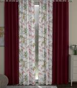 ROSARA HOME Solid Floral Pack of 4 Regular Long Door Curtains -9 Feet,Maroon::Multicolor