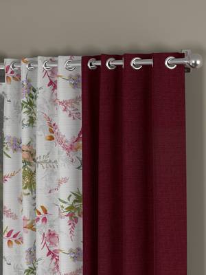 ROSARA HOME Solid Floral Pack of 4 Regular Long Door Curtains -9 Feet,Maroon::Multicolor 2