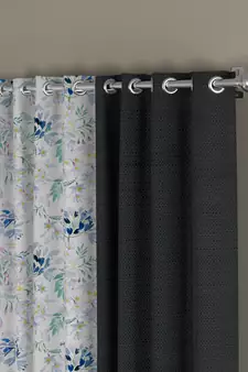 ROSARA HOME Solid Floral Pack of 4 Regular Door Curtains -7 Feet,Dark Grey::Blue