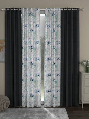 ROSARA HOME Solid Floral Pack of 4 Regular Long Door Curtains -9 Feet,Dark Grey::Blue 1